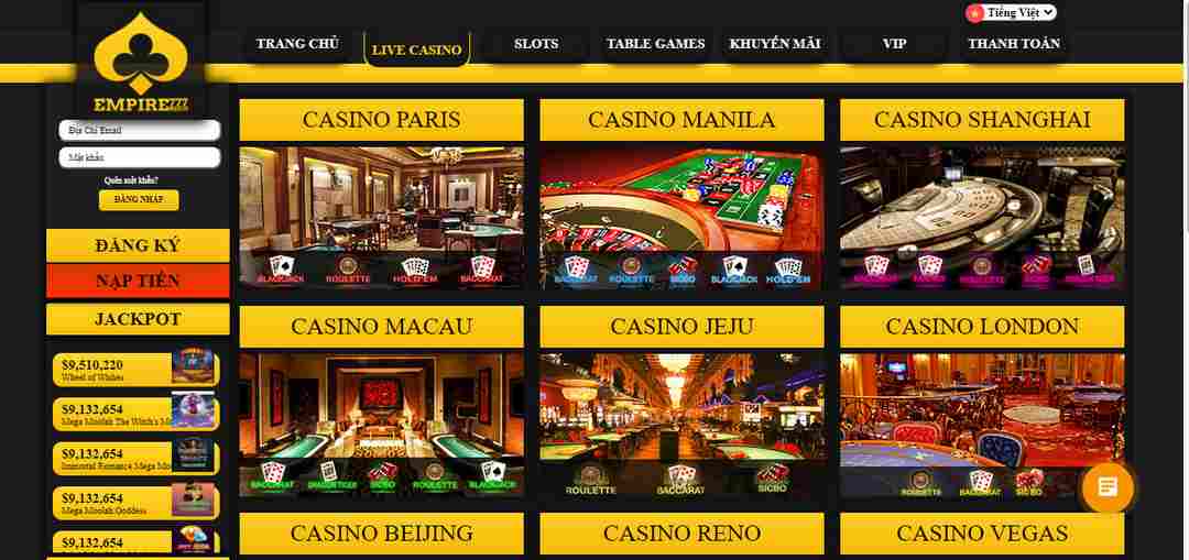 Khu vực Casino trực tuyến hoạt động mỗi giờ